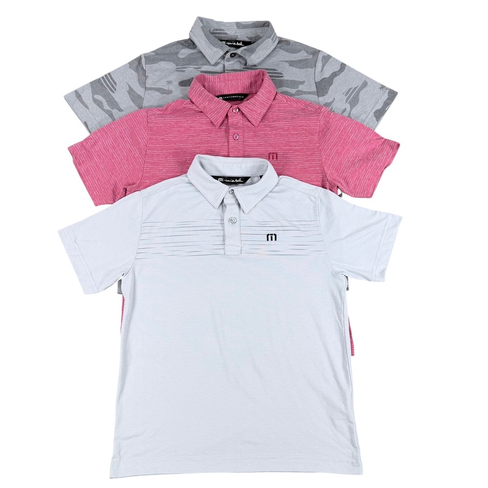 TravisMathew Polo Bundle Boys Small Multicolor Camo Stripe Performance Golf 3PK
